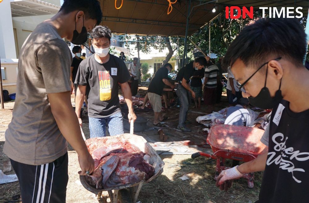 9 Potret Penyembelihan Hewan Kurban Saat Pandemik COVID-19 di Semarang