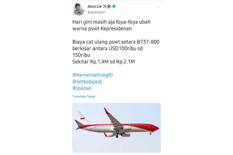 Pesawat Kepresidenan Bakal Dicat Ulang, Biayanya Capai Rp2 Miliar