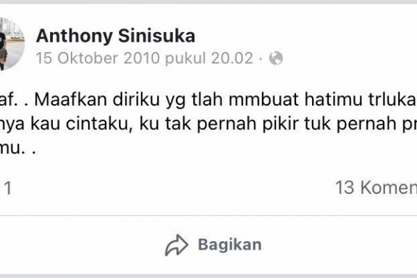 10 Status Facebook Jadul Anthony Ginting yang Bucin Parah, Ngakak!
