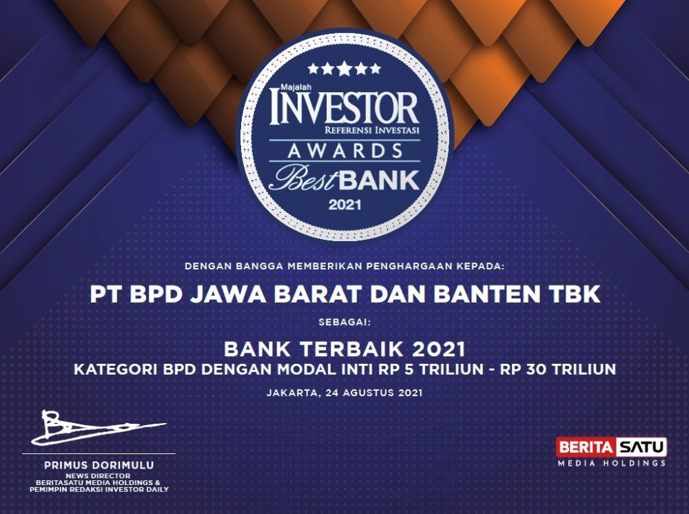 Bank bjb Raih Penghargaan Bank Terbaik 2021 versi Majalah Investor