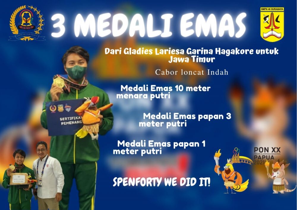 Gladies, Gadis SMP Asal Surabaya Sabet 3 Medali Emas Sekaligus di PON!