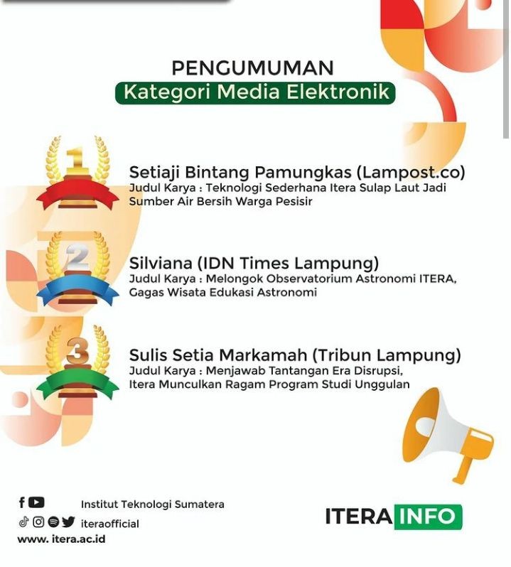 Jurnalis IDN Times Lampung Juara Dua Karya Jurnalistik ITERA