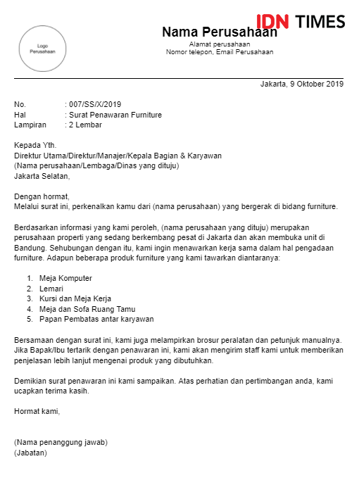 7 Contoh Surat Penawaran Barang Yang Baik Dan Benar 