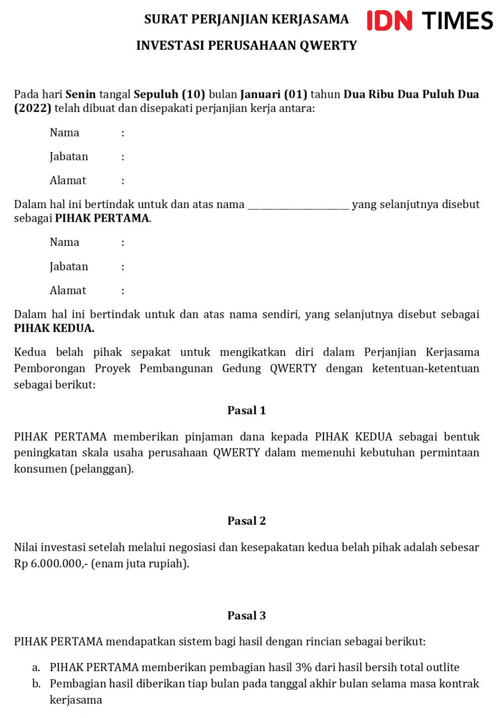 10 Contoh Surat Perjanjian Kerjasama Yang Benar Simak Yuk 