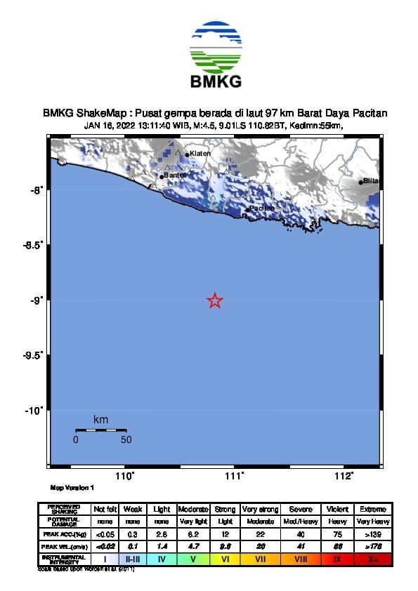 Gempa Bumi M 4,5 Guncang Bantul dan Gunungkidul