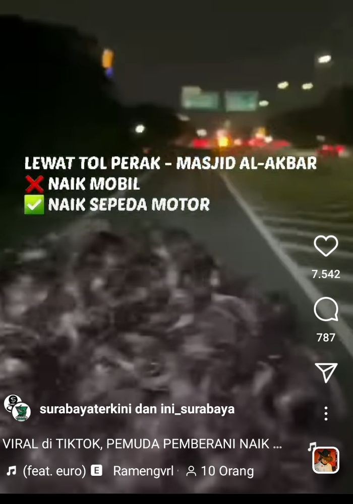 Polisi Buru Pemotor Bikin Konten di Tol Surabaya