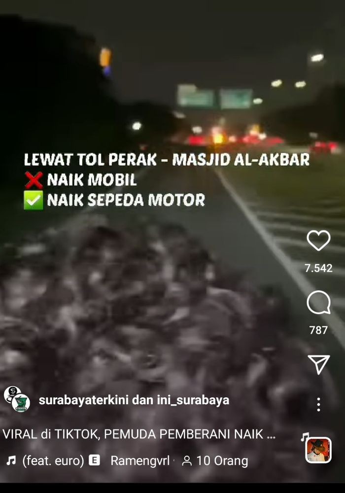 Naik Motor di Tol, Ngaku ke Polisi Hanya Buat Sensasi TikTok