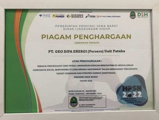 HPSN 2022, PT Geo Dipa Energi Raih Penghargaan dari DLH Jabar 