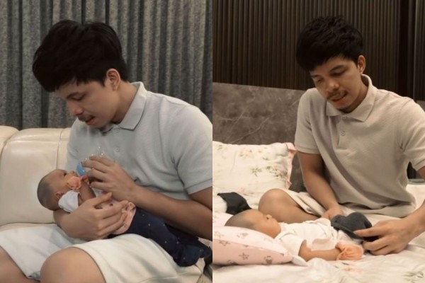 10 Potret Atta Halilintar Asuh Ameena Seharian Tanpa Aurel, Telaten!