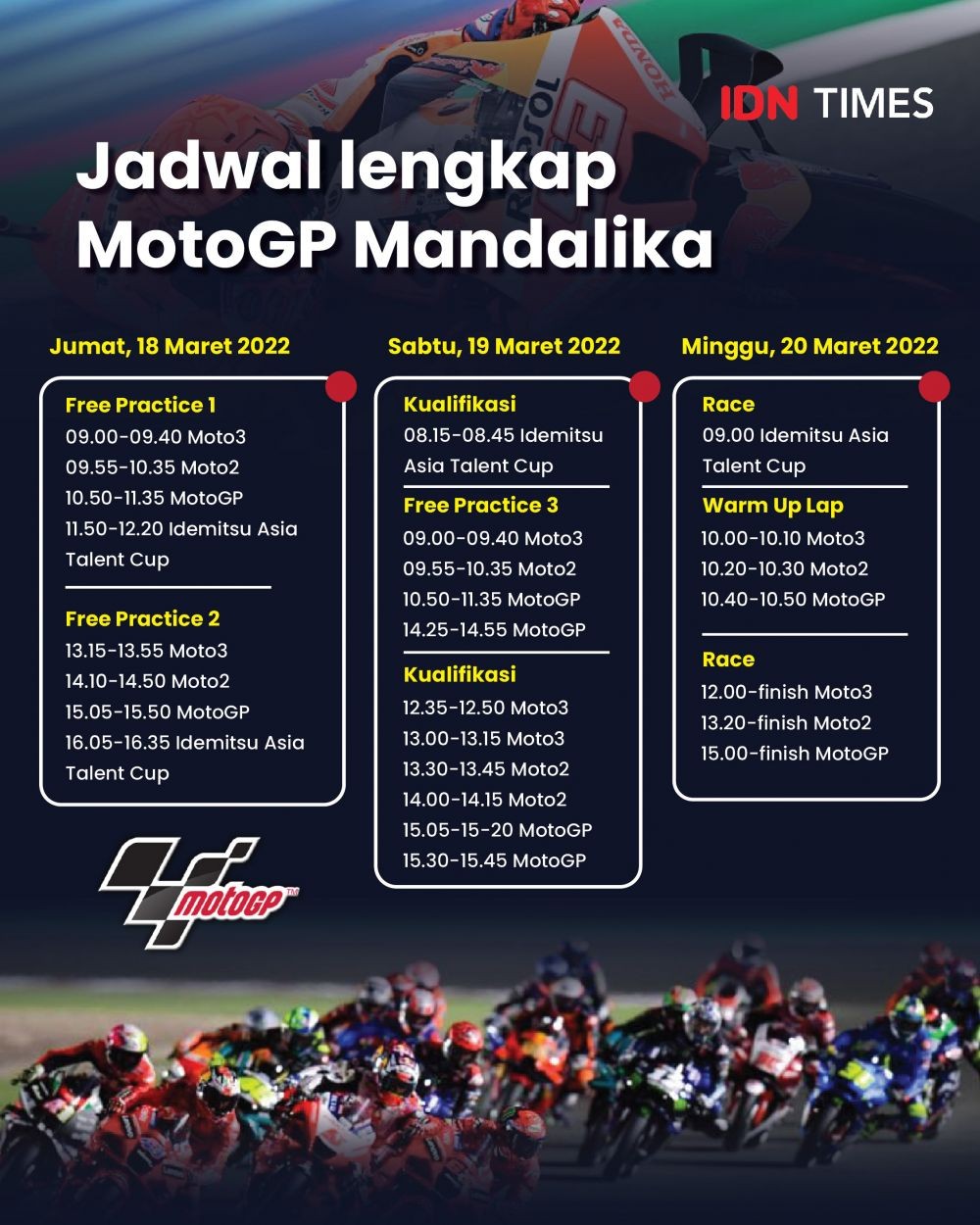 Catat! Ini Jadwal Siaran Lengkap MotoGP Mandalika 2022