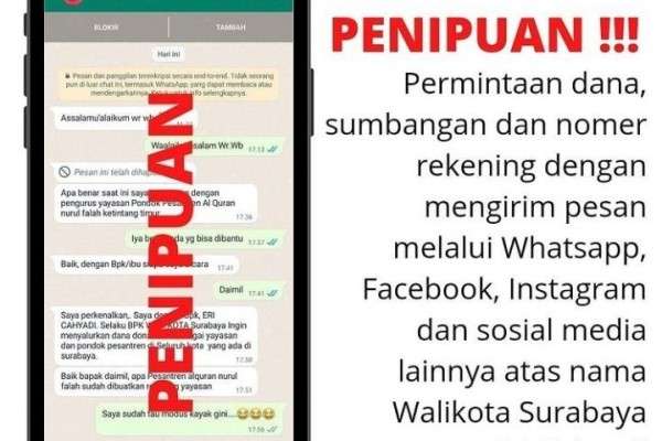 Awas! Penipuan Mengatasnamakan Wali Kota Surabaya