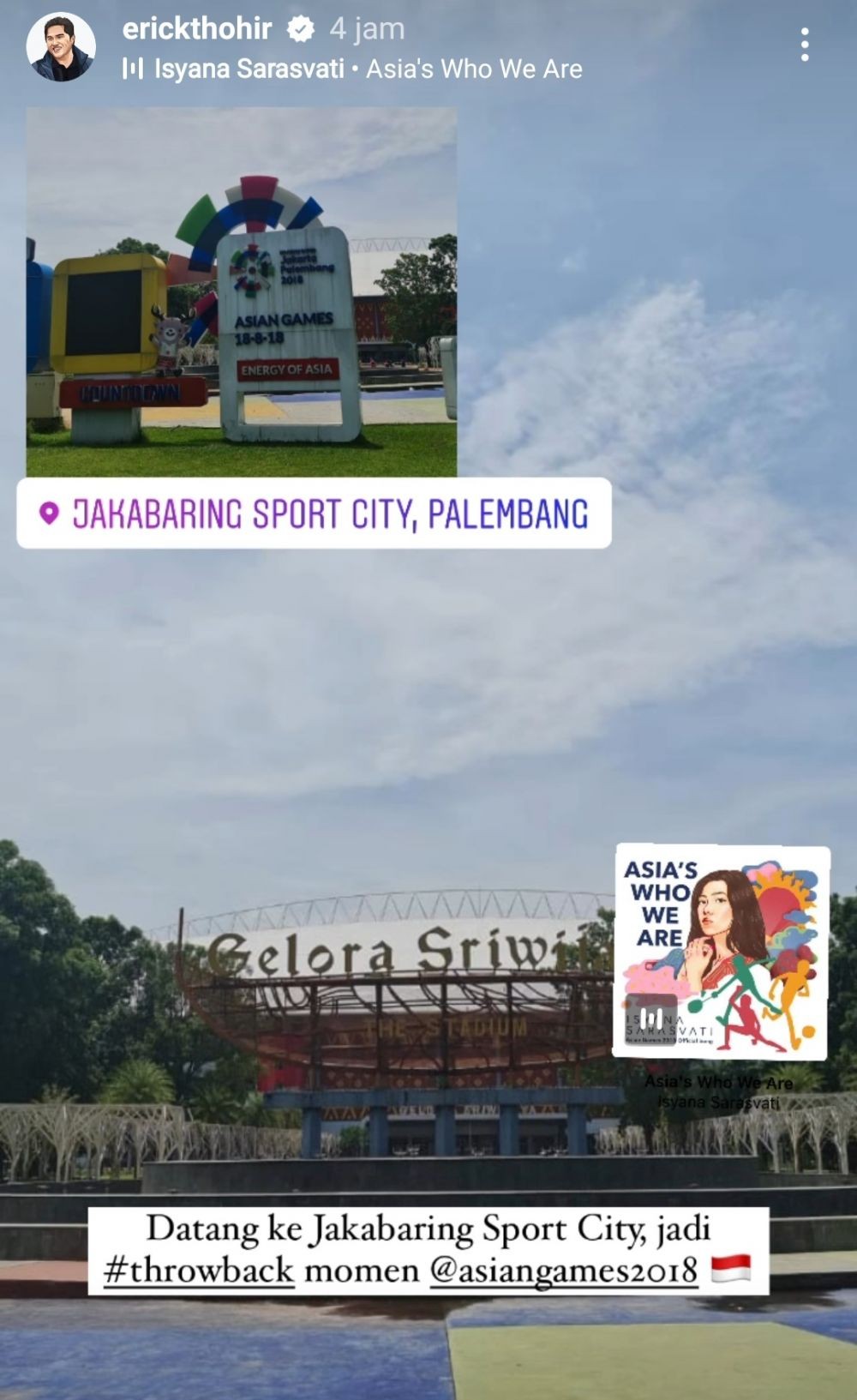 Datangi Palembang, Erick Tohir Kenang Asian Games 2018