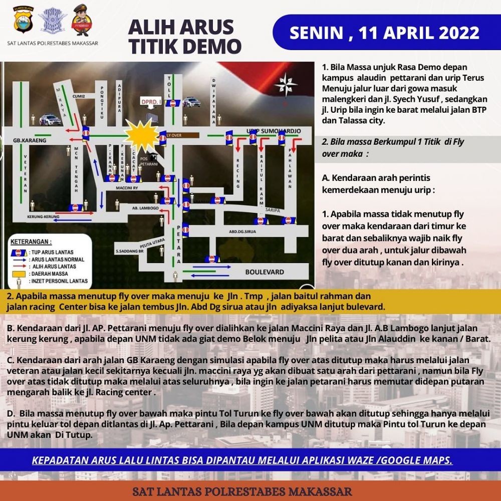 Pengalihan Arus Demo 11 April di Makassar, Fly Over Ditutup