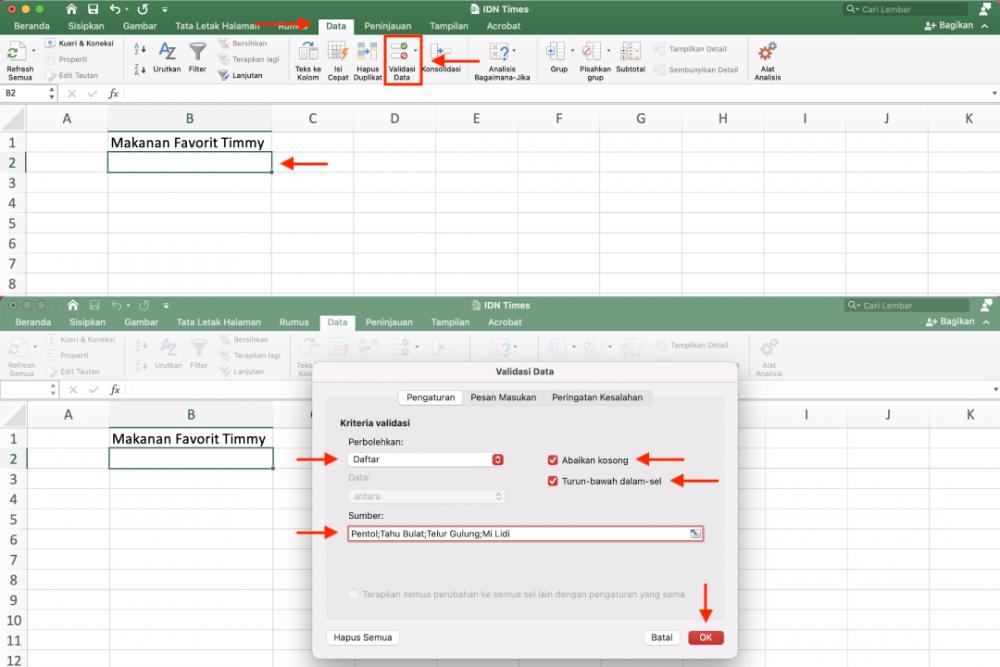 2 Cara Membuat Drop Down List di Excel dan Cara Editnya