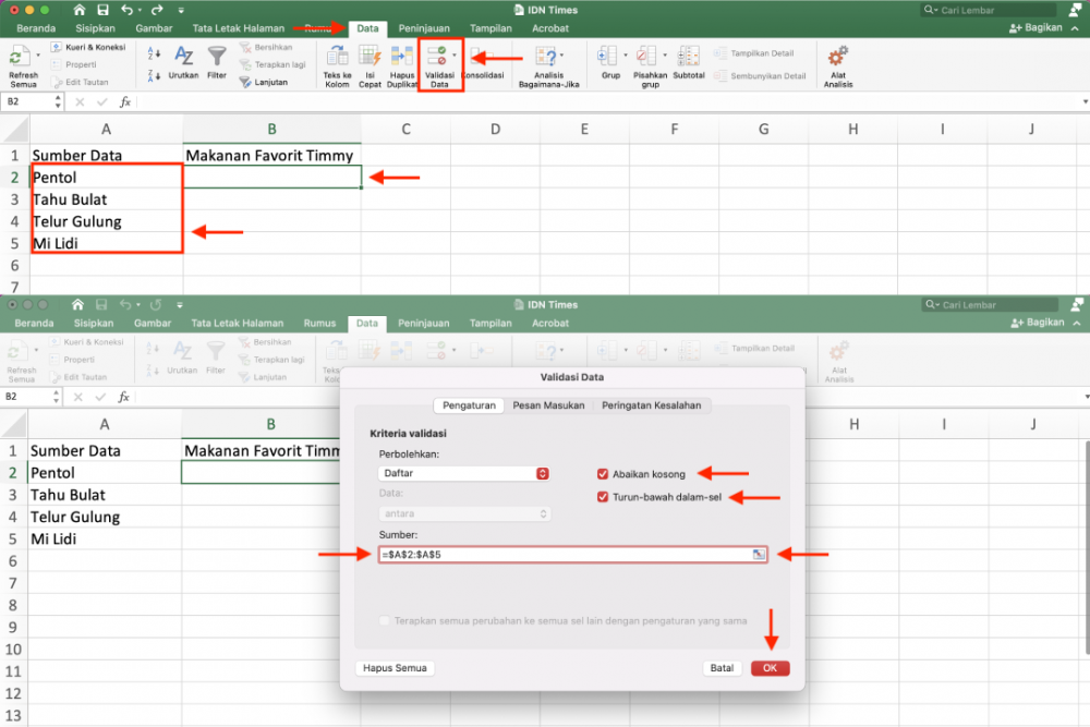 2 Cara Membuat Drop Down List di Excel dan Cara Editnya