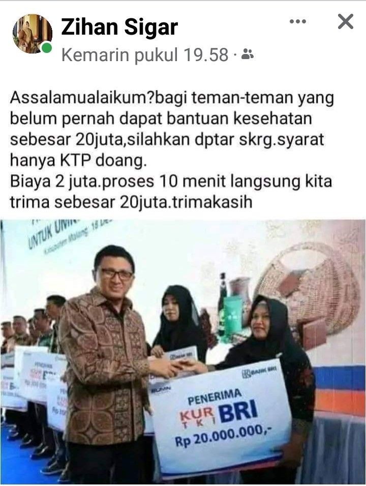 Viral Foto Beri Bantuan Rp 20 Juta, BRI: Itu Modus Penipuan