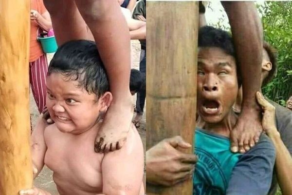 10 Potret Ekspresi Lucu Orang Ikut Lomba Panjat Pinang, Gak Kuat!