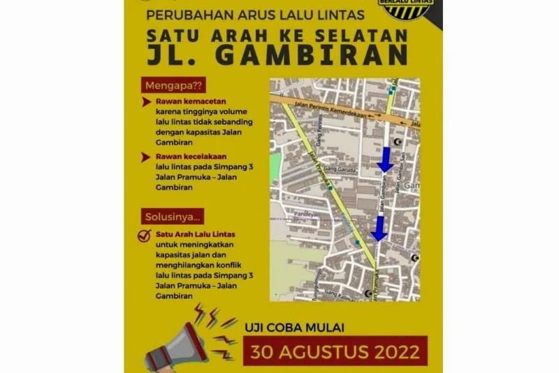 Kurangi Kemacetan, Mulai 30 Agustus Jalan Gambiran Diubah Searah 