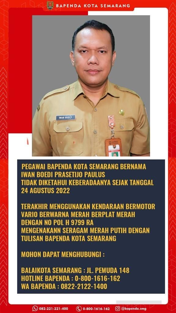 ASN Bapenda Semarang Iwan Boedi Hilang, Tertangkap CCTV di Depan Akpol