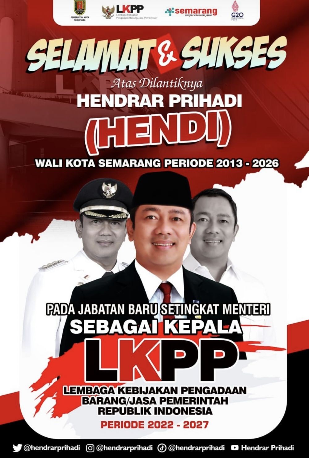 Wali Kota Semarang Hendrar Prihadi Bakal Dilantik Jadi Ketua LKPP
