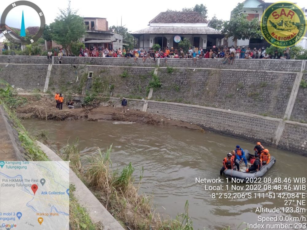 Terkendala Kontur Sungai, Bocah Hanyut di Tulungagung Belum ditemukan
