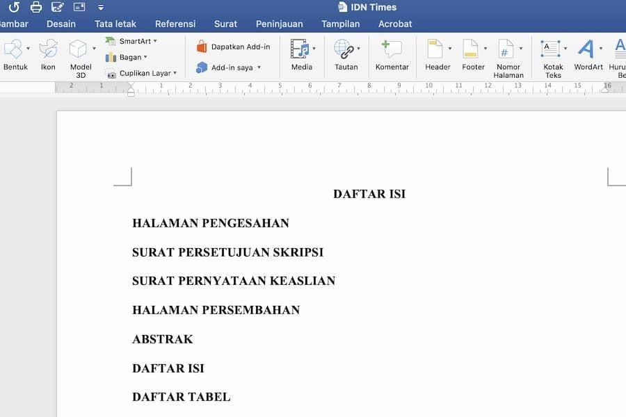 Cara Membuat Daftar Isi Manual Di Word Buat Skripsi