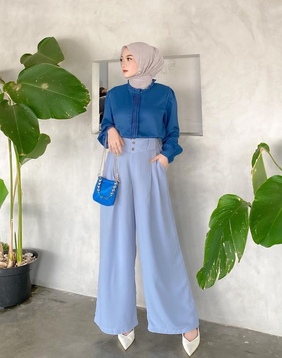 10 Ide Ootd Hijab Serba Warna Biru Kondangan Sampai Hangout 2261