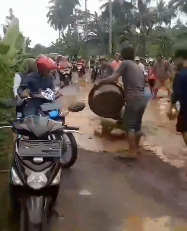 Warga Lampung Timur Protes Jalan Rusak, Tabur Lele di Lubang Jalan 