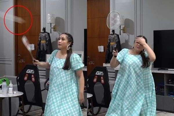 Main Bulu Tangkis di Rumah, 10 Detik-detik Nagita Kena Smash Raffi