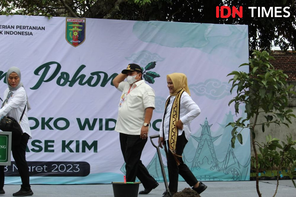 Kunjungi Lampung, Iriana Jokowi Tanam Pohon Alpukat di Mahan Agung