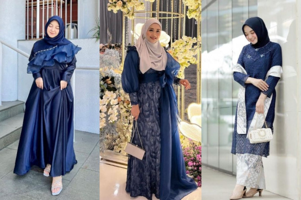 10 Style Kebaya dan Dress Biru Navy, Andalan Gaya Kondangan Hits