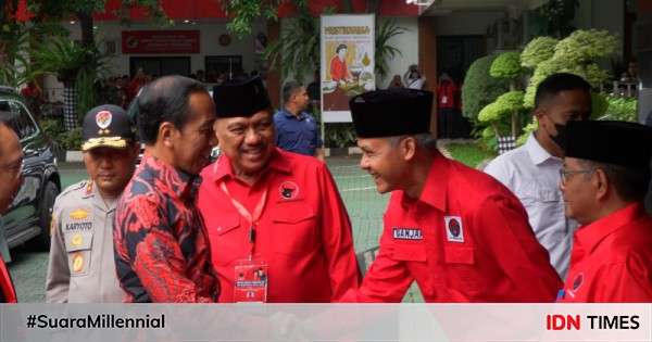 Berbatik Merah, Jokowi Di Rakernas III PDIP Disambut Ganjar