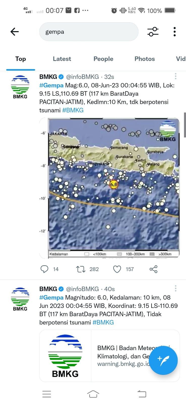 Gempa Bumi di Pacitan Dirasakan hingga Kabupaten Blitar