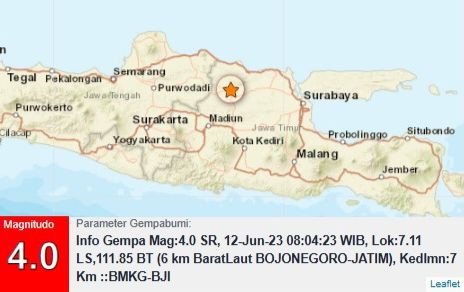 Gempa Magnitudo 4,0 Guncang Bojonegoro