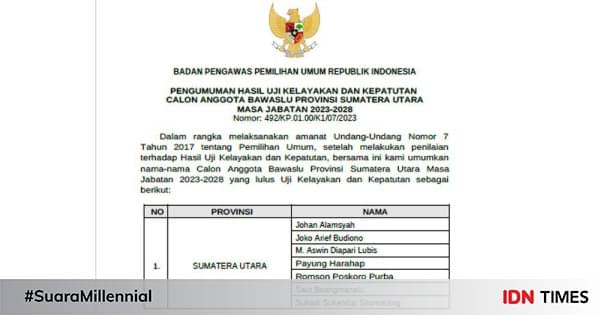 Nama Anggota Bawaslu Sumut Yang Baru