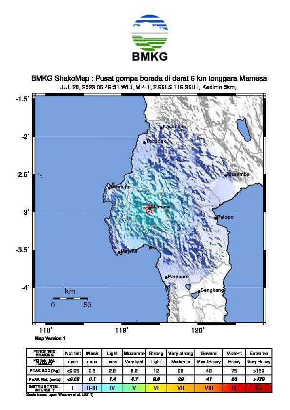 Gempa Bumi M 4,1 Guncang Mamasa Sulbar Jumat Pagi