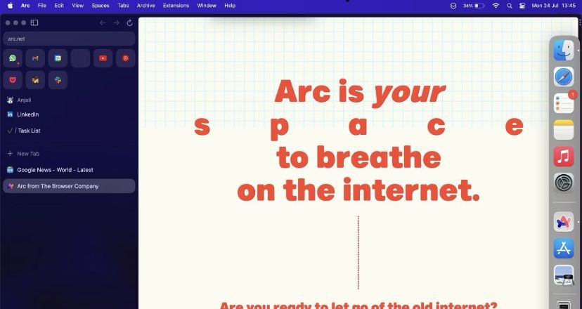 Arc browser windows