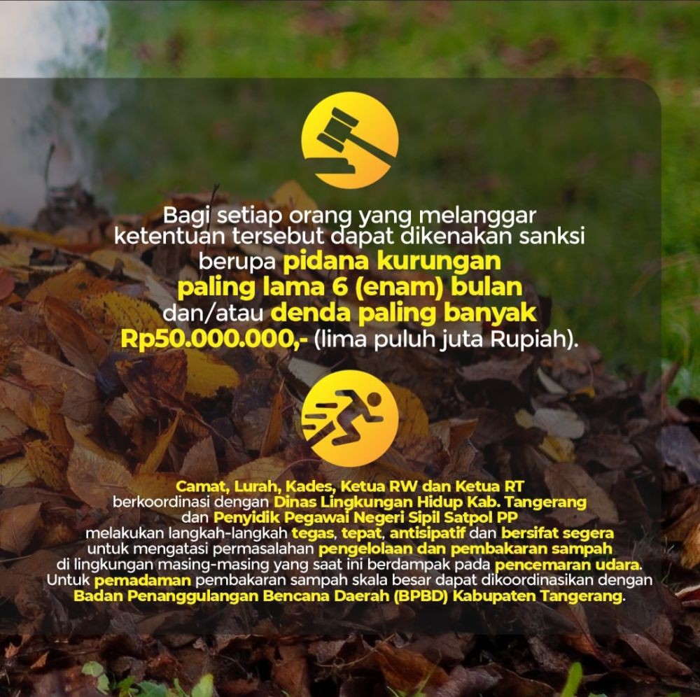 Bakar Sampah di Kabupaten Tangerang Bisa Didenda Rp50 Juta