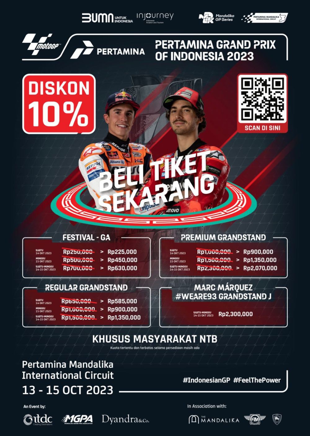 Masyarakat Lombok Dapat Diskon 10 Persen Harga Tiket MotoGP 2023