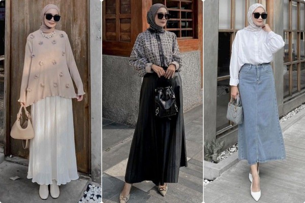 7 OOTD Hijab-Rok ala Selebgram Uwie Mariska, Classy buat Ngantor!