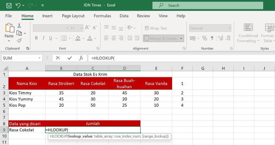 Cara menggunakan rumus hlookup di excel dan contohnya