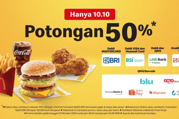 Promo McD 10.10 Oktober 2023 Cashback 50%, Cuma Sehari!