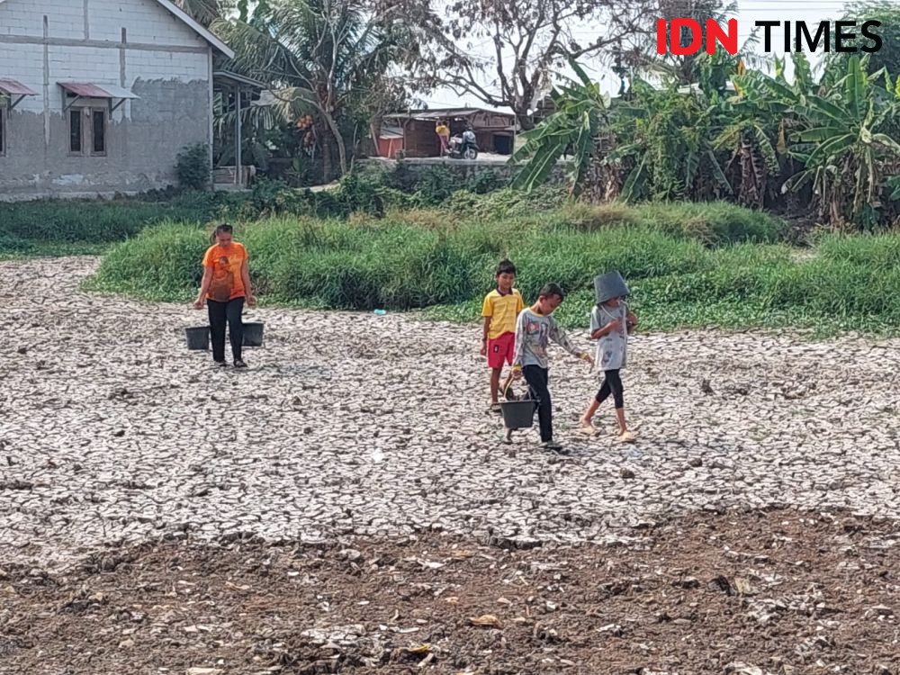 Sulit Air, Warga Kota Serang Gali Tanah di Dasar Empang Kering