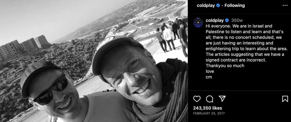 4 Rekam Jejak Coldplay dalam Mendukung Palestina