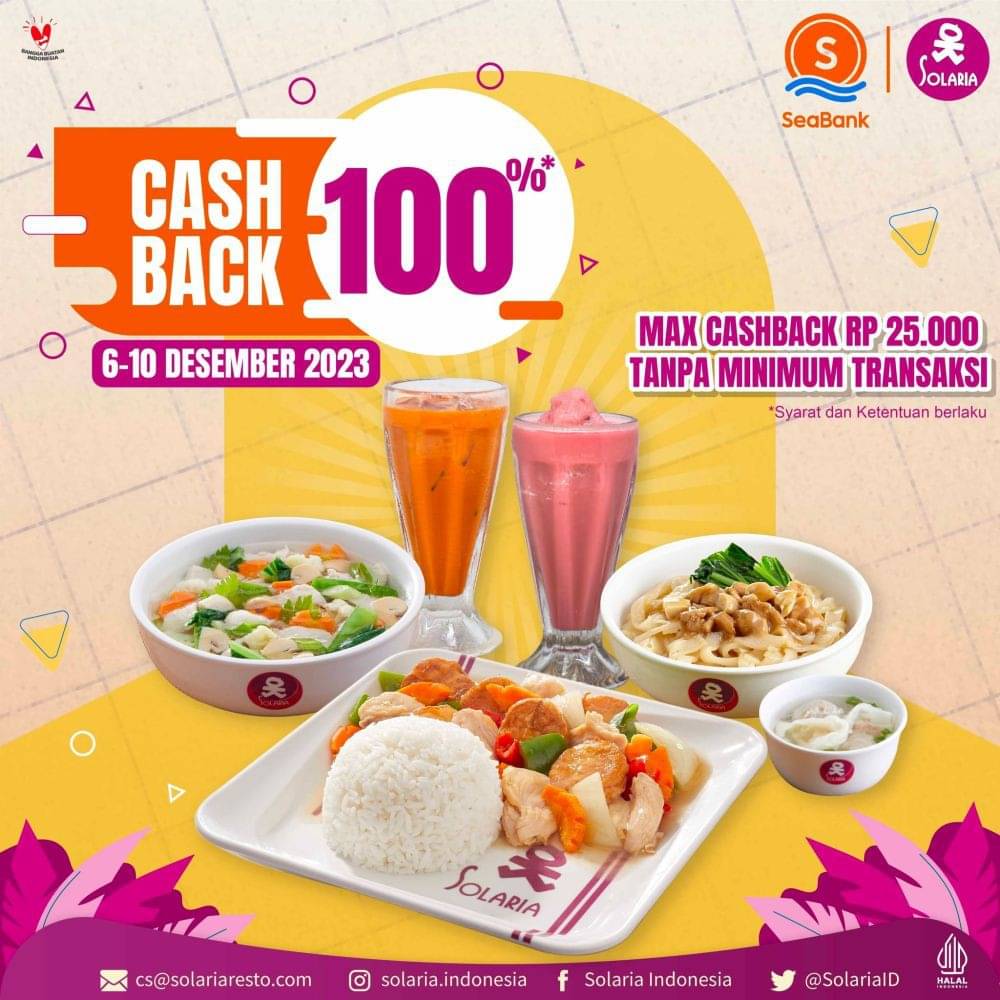 Promo Solaria Cashback 100% Via Seabank, 6-10 Desember 2023