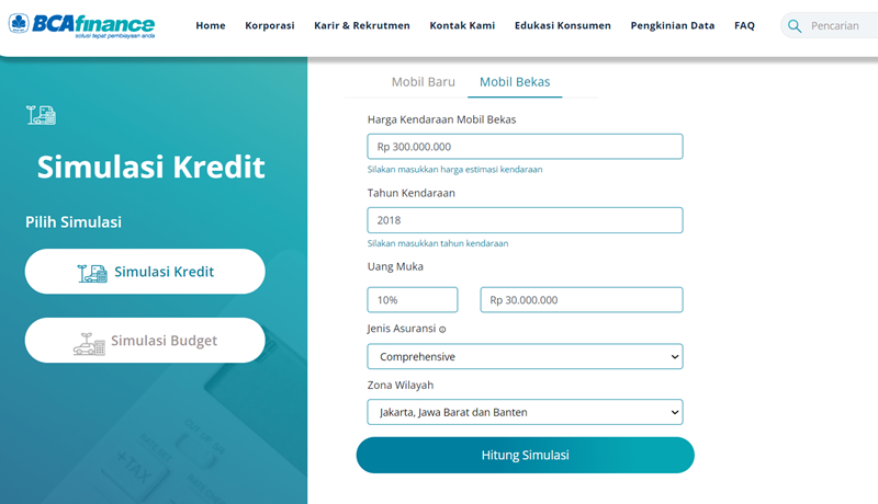 Simulasi Kredit Mobil Bekas Lewat BCA Finance, Ini Contohnya