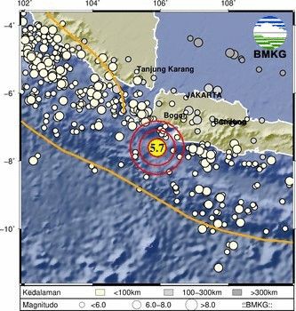 Gempa 5,7 M Berpusat di Perairan Bayah Lebak