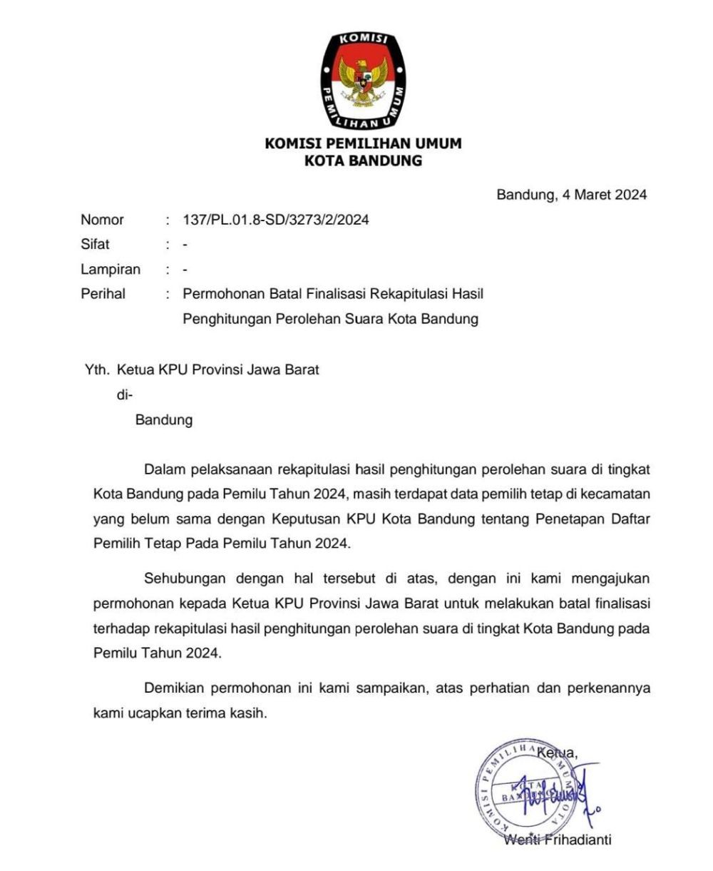 Ketua KPU Kota Bandung Dituding Atur Suara Caleg di Pemilu 2024