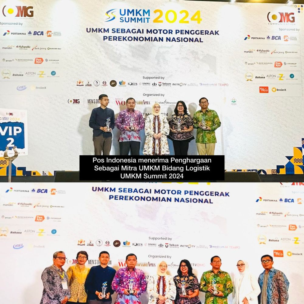 Dukung Pelaku Usaha, Pos Indonesia Raih Penghargaan Mitra UMKM Bidang Logistik