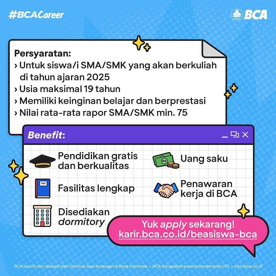 Beasiswa BCA 2025, Bebas Biaya Pendidikan dan Dapat Uang!